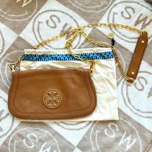 Brown/tan Tory Burch crossbody convertible bag